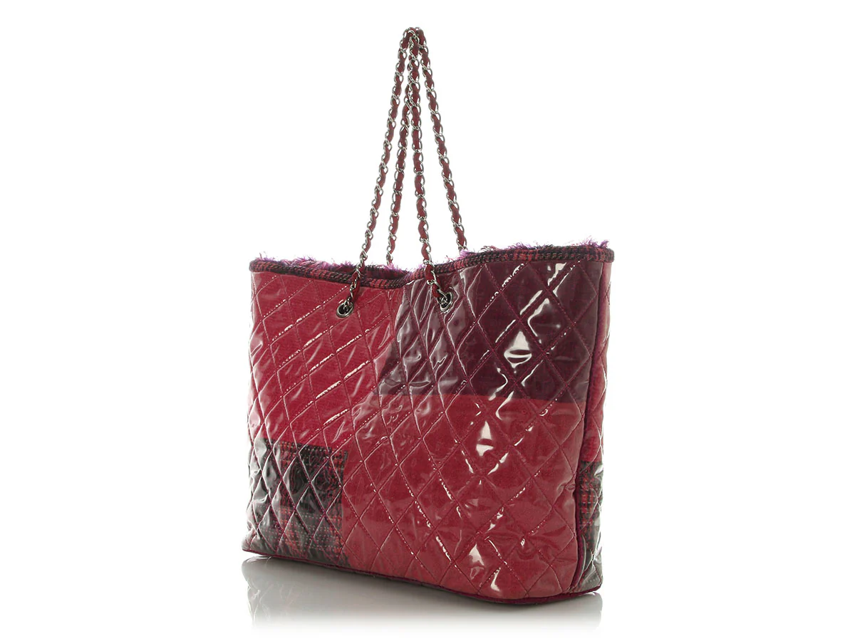 Chanel Large Pink and Purple Patchwork Tweed Tote - Image 3