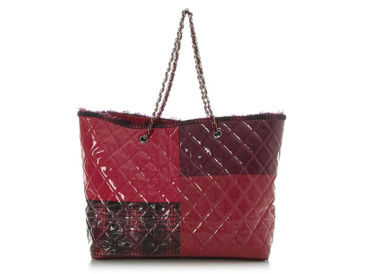 Chanel Large Pink and Purple Patchwork Tweed Tote - Image 4