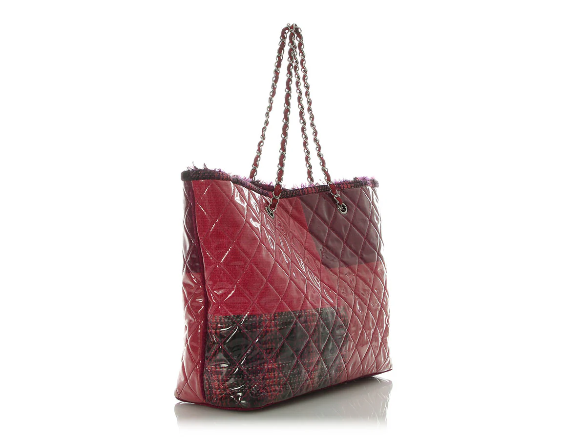Chanel Large Pink and Purple Patchwork Tweed Tote - Image 5