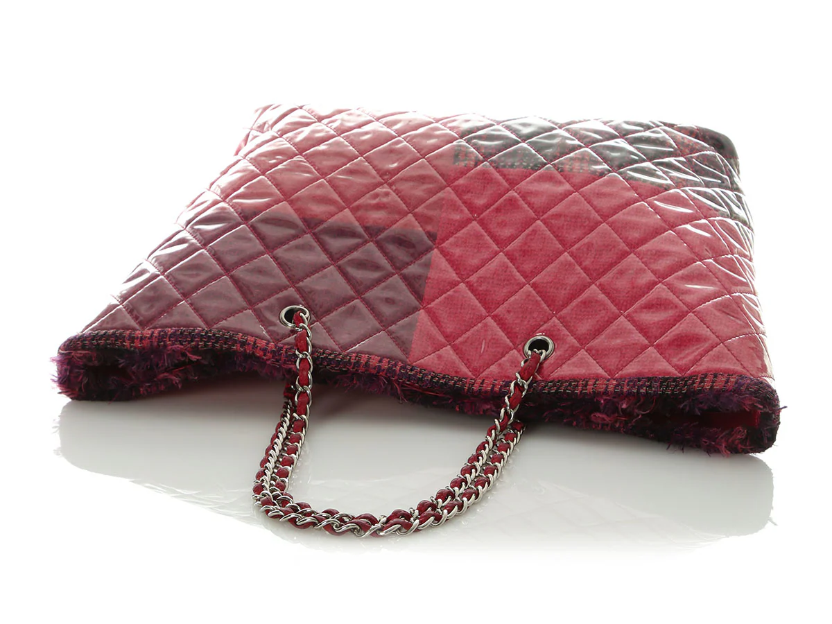 Chanel Large Pink and Purple Patchwork Tweed Tote - Image 7