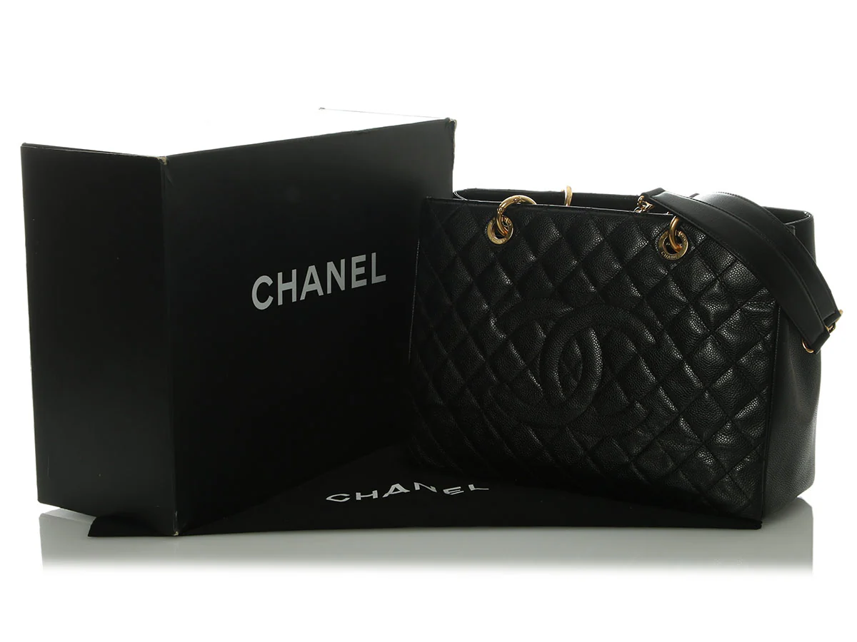 Chanel Black Quilted Caviar Grand Shopping Tote GST - Image 2