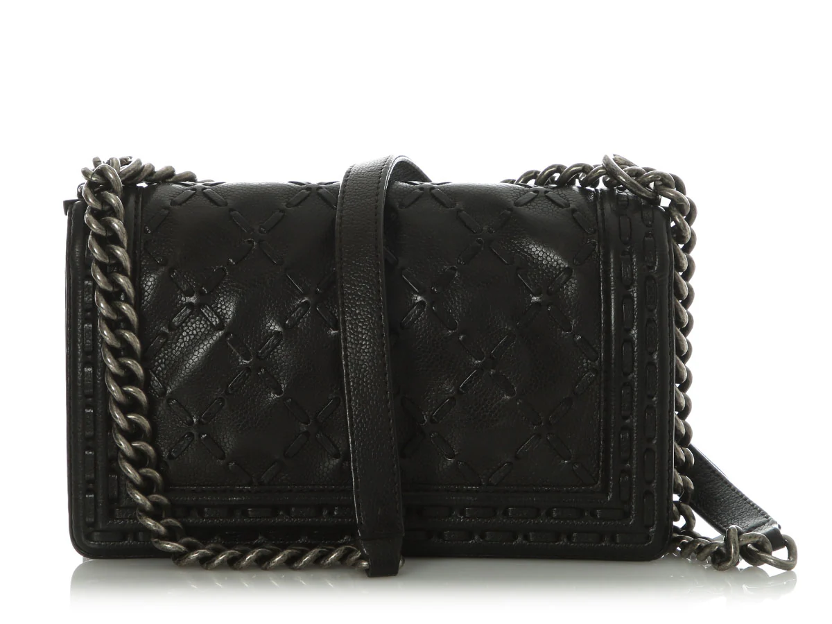 Chanel Old Medium Black Whipstitch Quilted Calfskin Boy Bag - Image 5