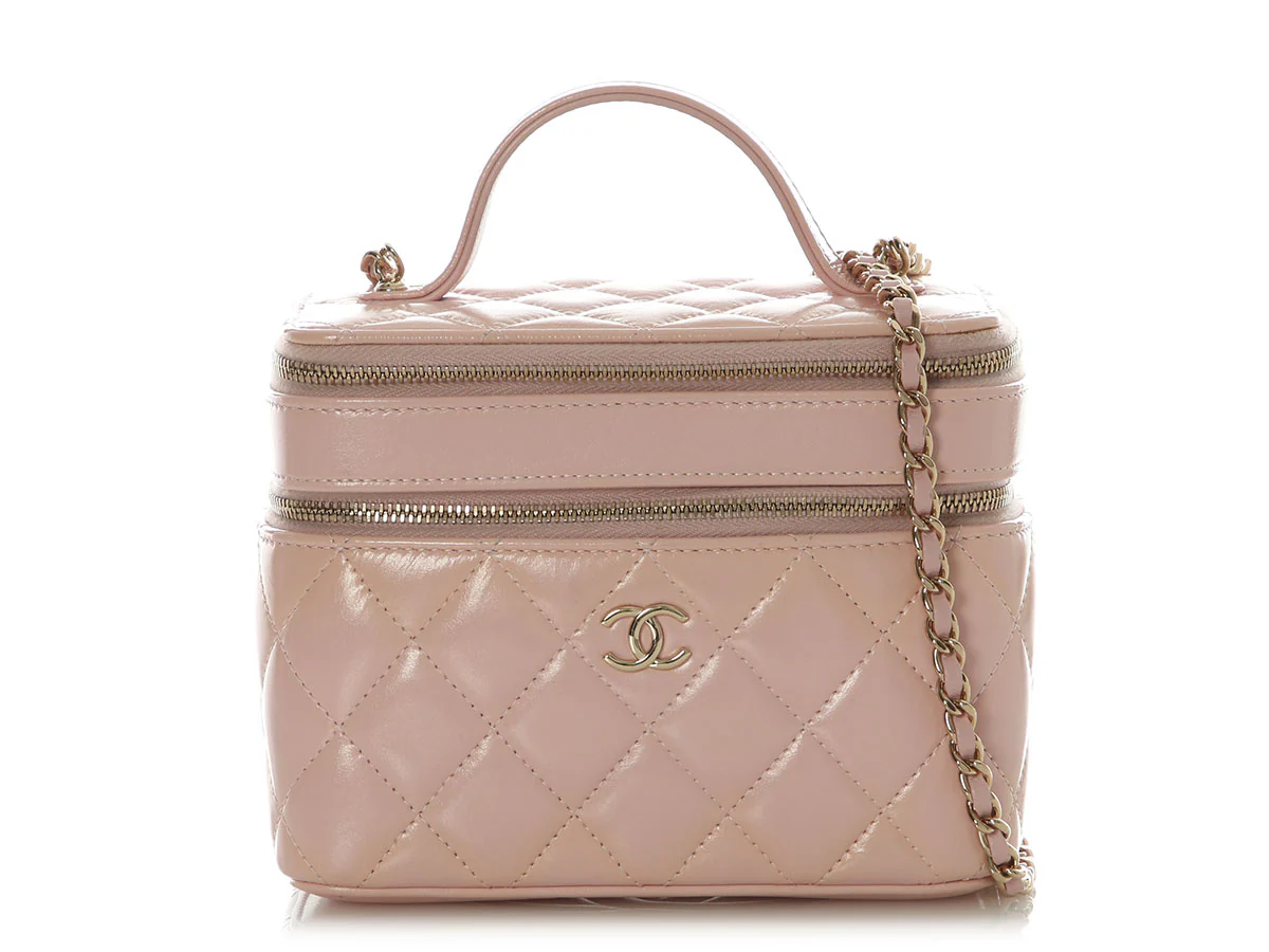 Chanel Pink Quilted Lambskin Double Vanity Cosmetic Case