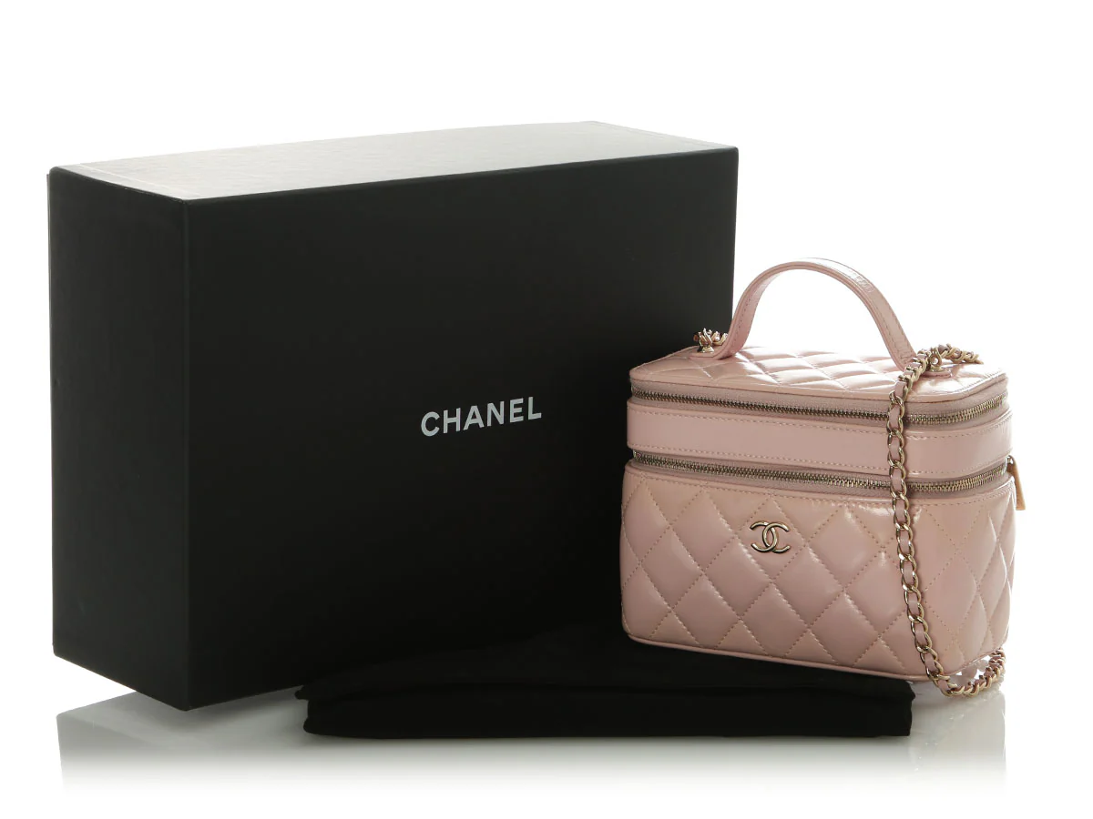 Chanel Pink Quilted Lambskin Double Vanity Cosmetic Case - Image 2