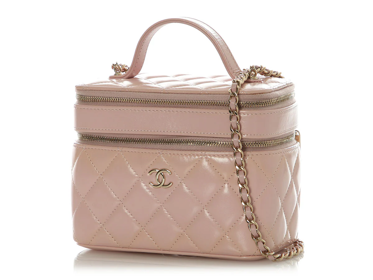 Chanel Pink Quilted Lambskin Double Vanity Cosmetic Case - Image 3