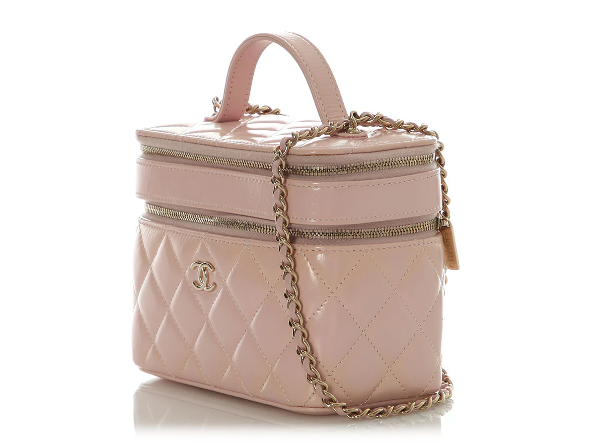 Chanel Pink Quilted Lambskin Double Vanity Cosmetic Case - Image 4
