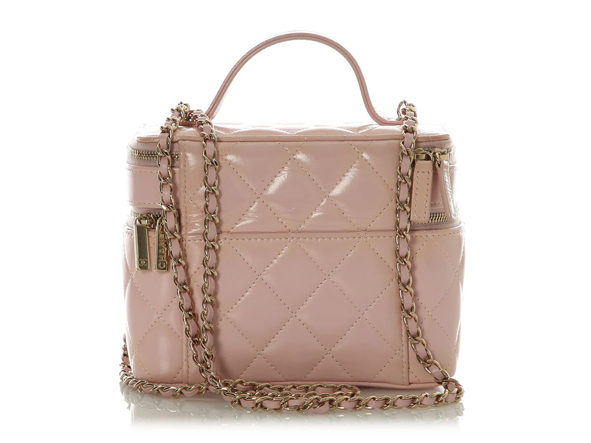 Chanel Pink Quilted Lambskin Double Vanity Cosmetic Case - Image 5