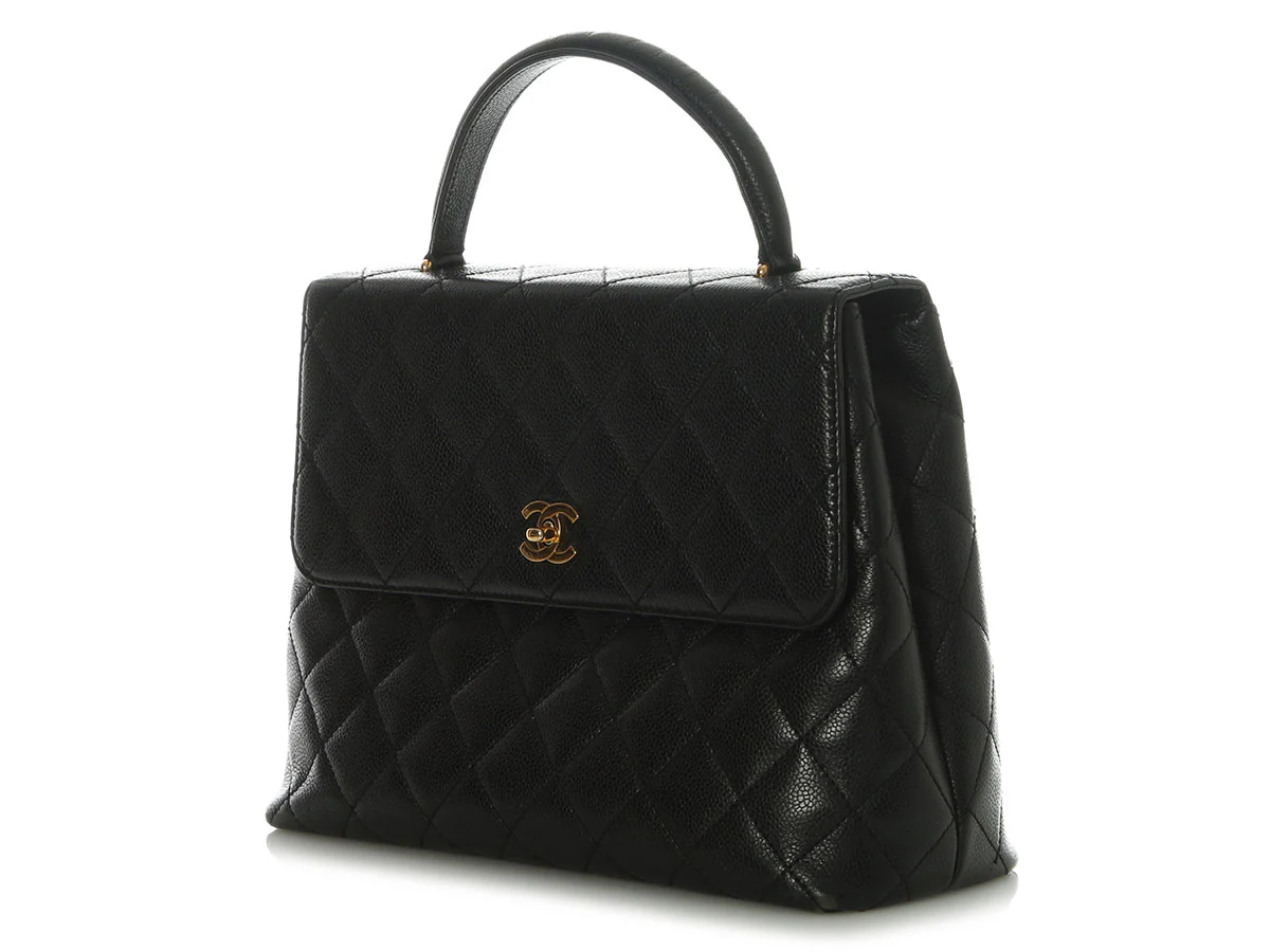 Chanel Vintage Jumbo Black Quilted Caviar Kelly - Image 3