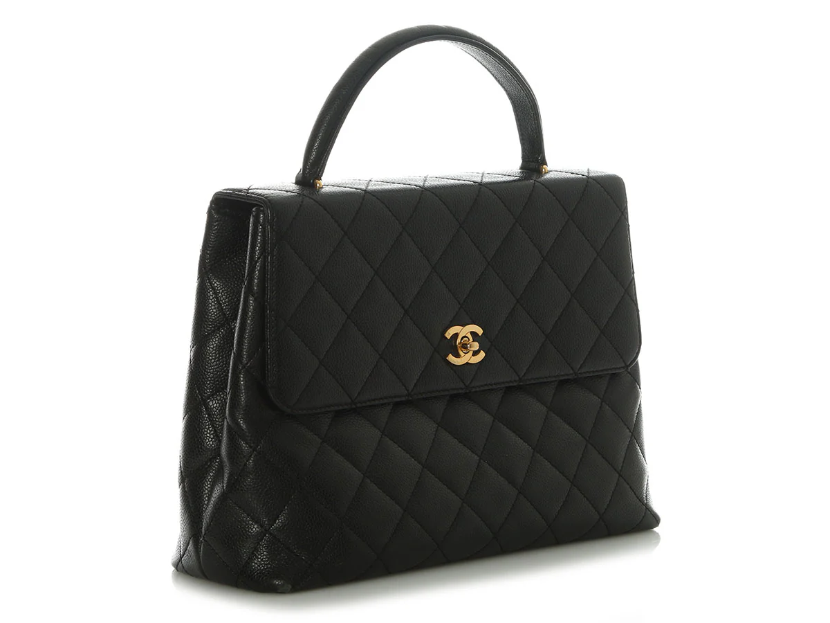 Chanel Vintage Jumbo Black Quilted Caviar Kelly - Image 5