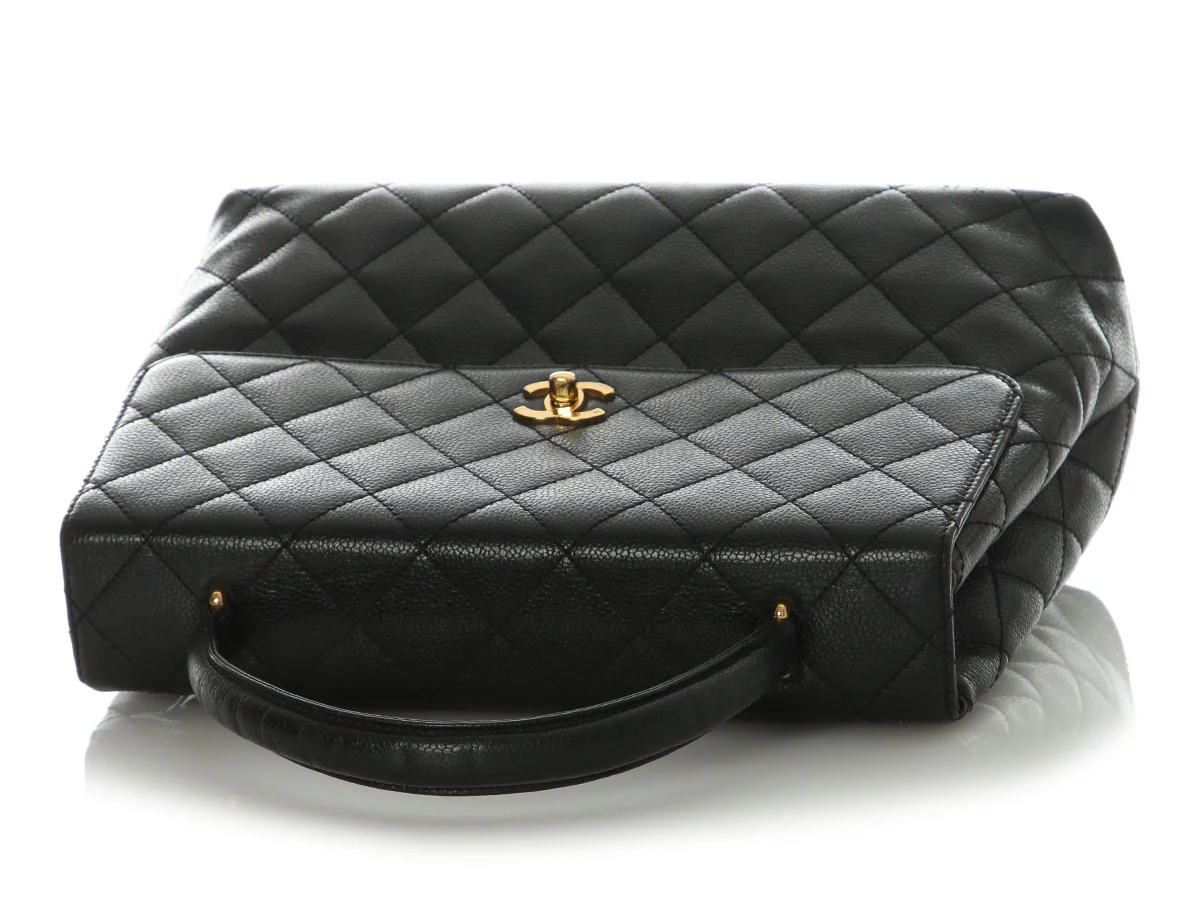 Chanel Vintage Jumbo Black Quilted Caviar Kelly - Image 7