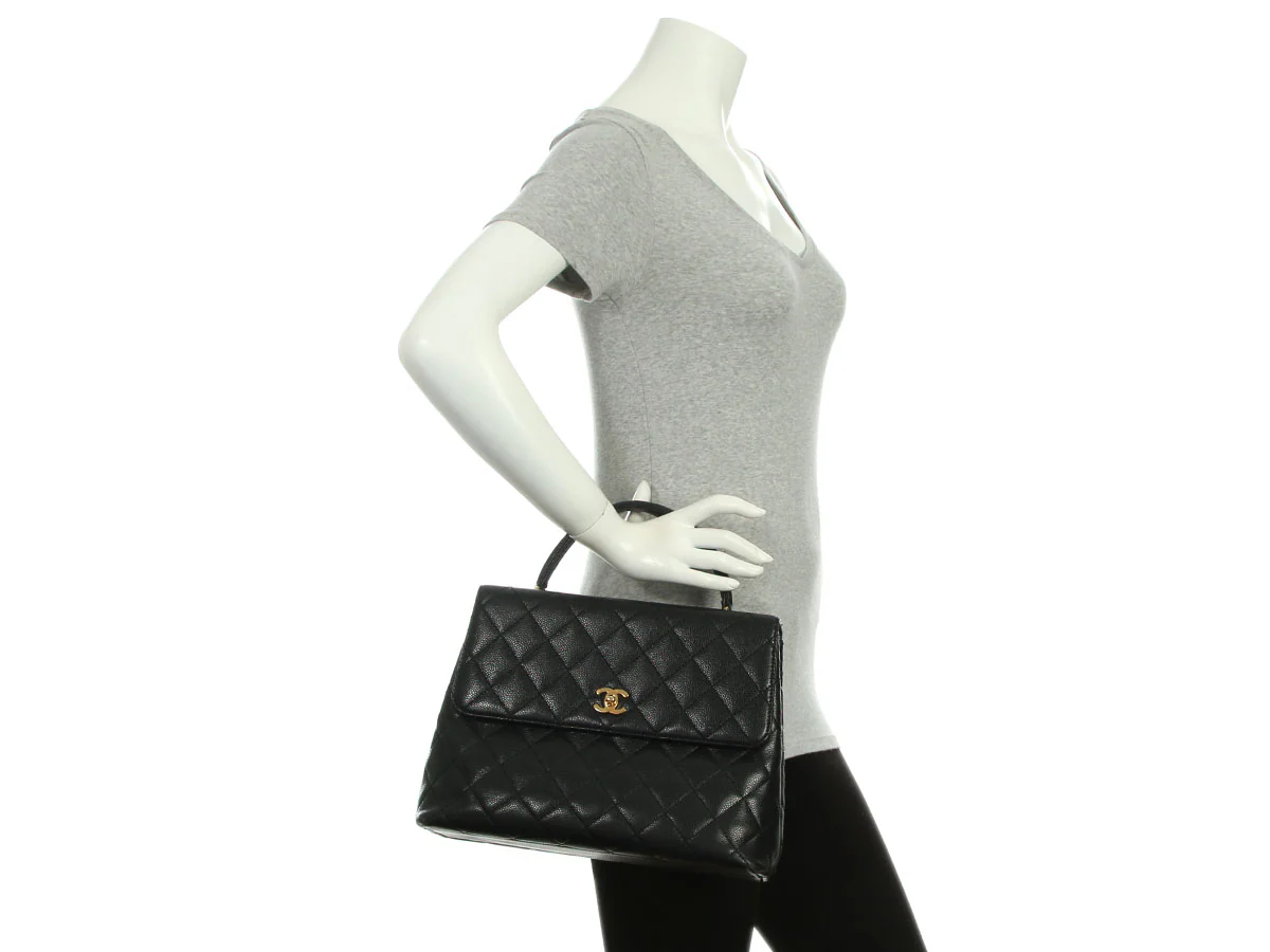 Chanel Vintage Jumbo Black Quilted Caviar Kelly - Image 9