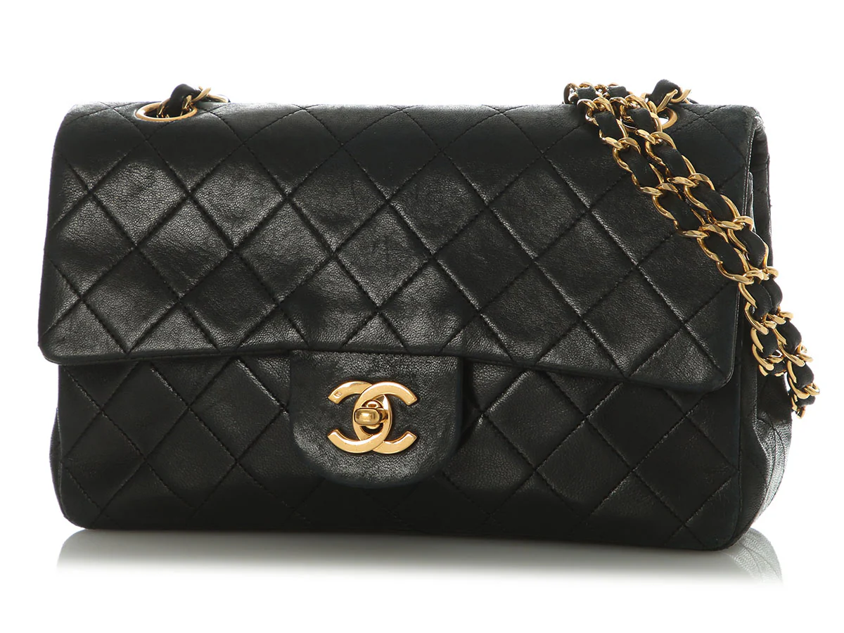 Chanel Vintage Small Black Quilted Lambskin Classic Double Flap - Image 2