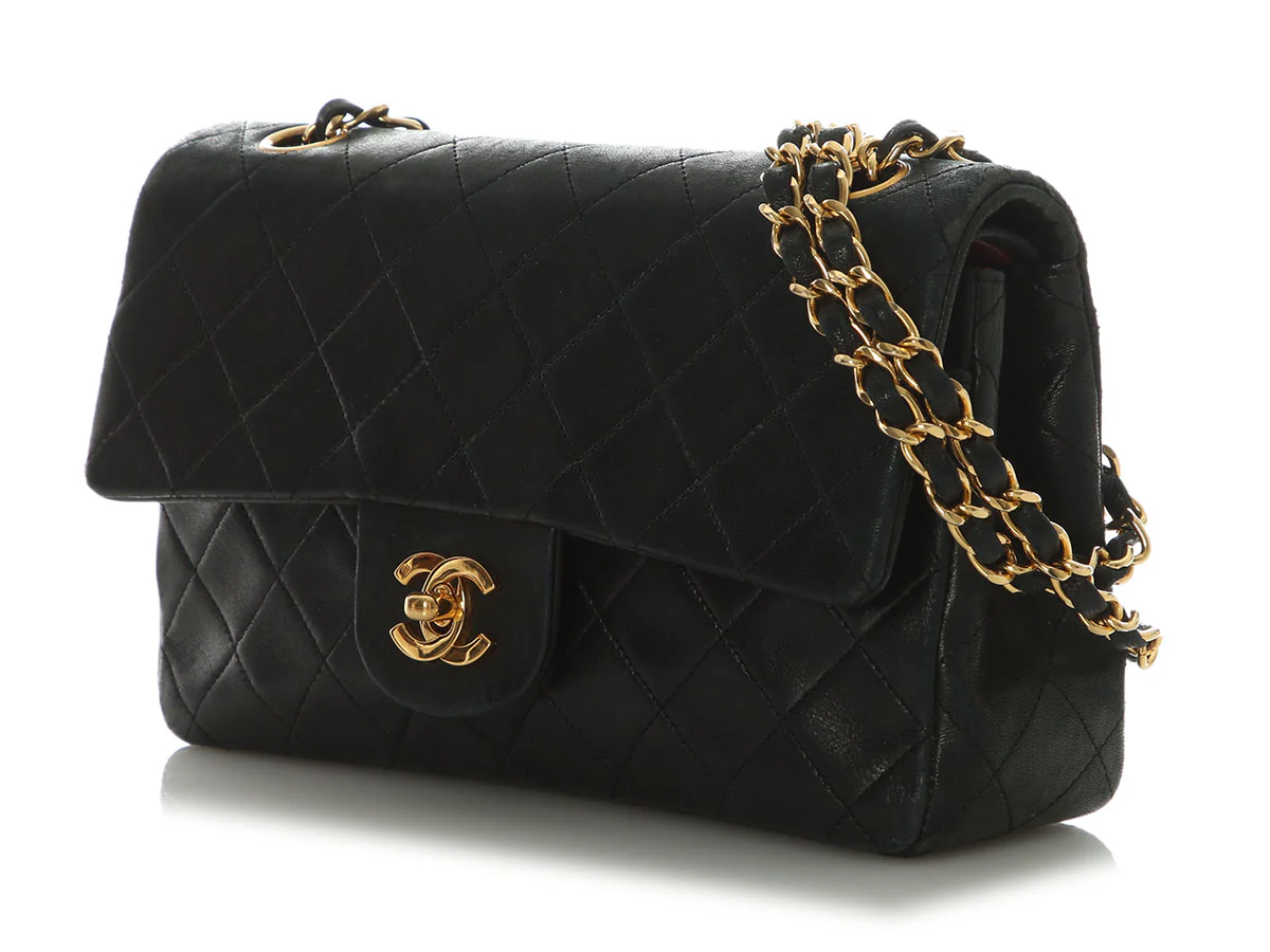 Chanel Vintage Small Black Quilted Lambskin Classic Double Flap - Image 3