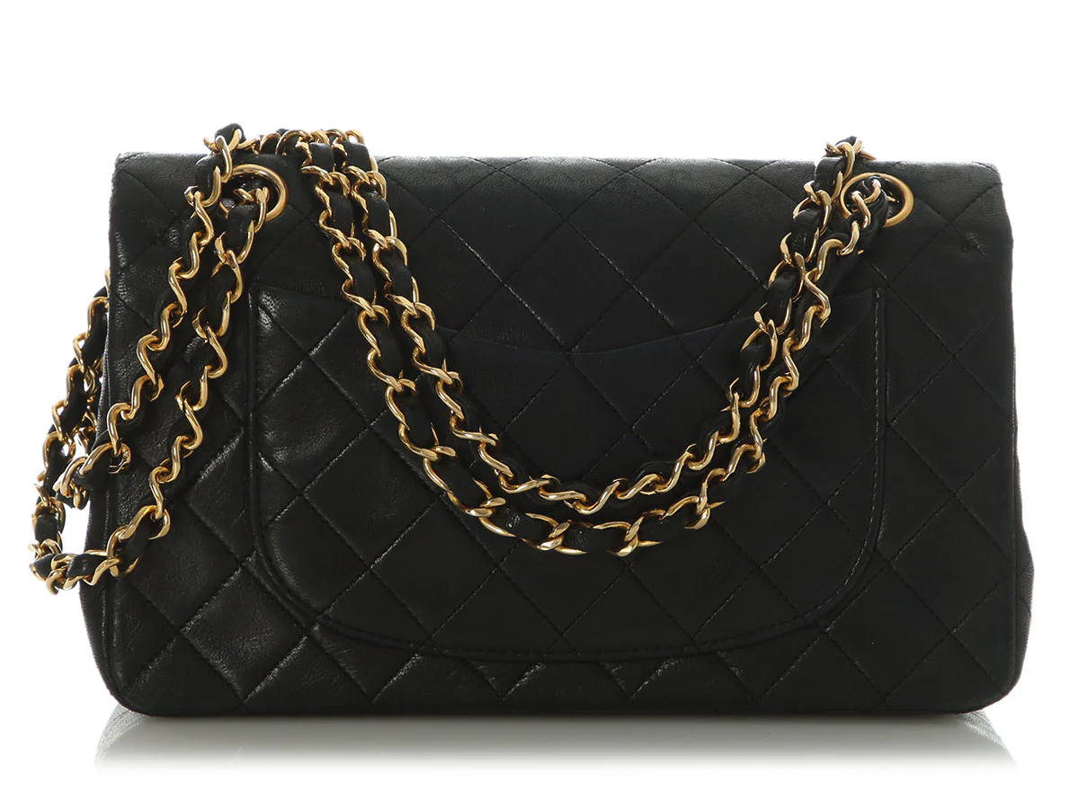 Chanel Vintage Small Black Quilted Lambskin Classic Double Flap - Image 4