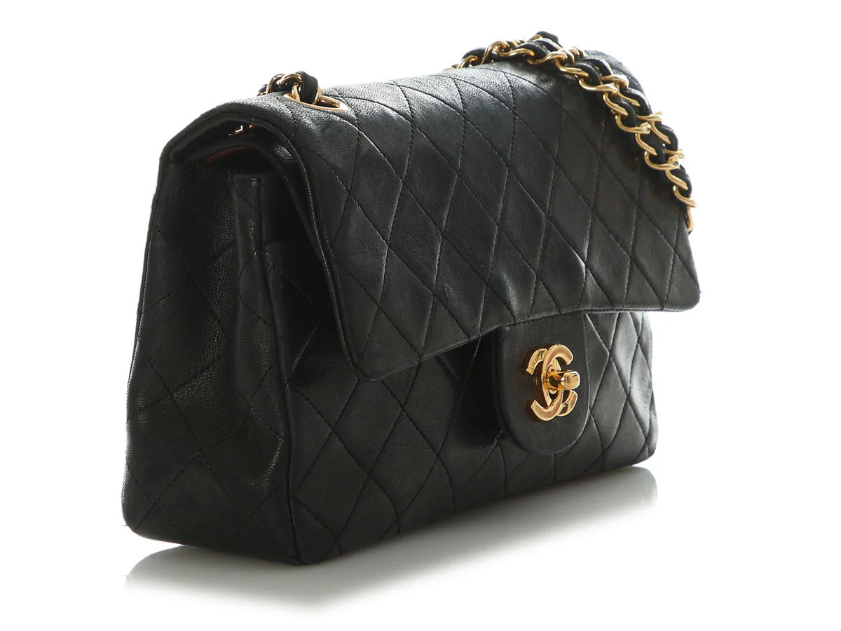 Chanel Vintage Small Black Quilted Lambskin Classic Double Flap - Image 5