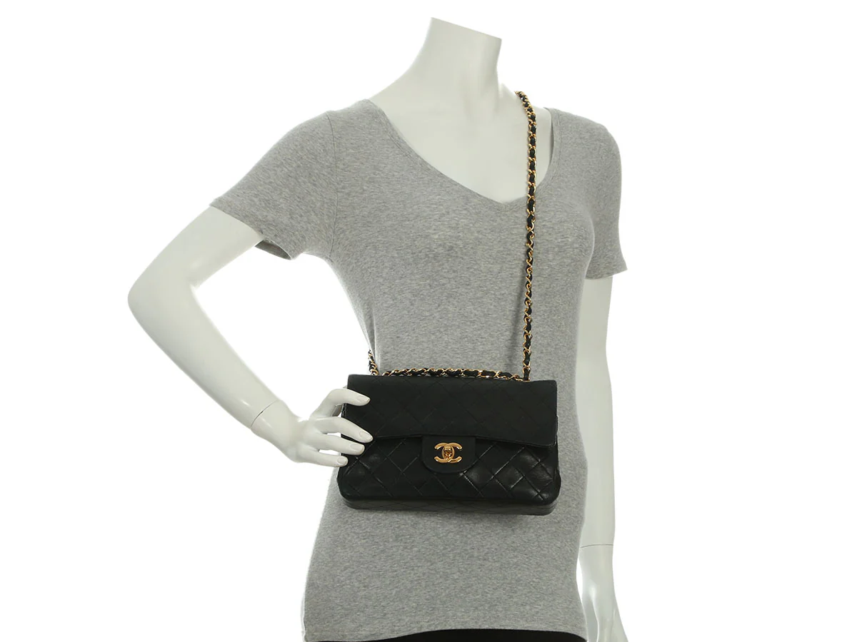 Chanel Vintage Small Black Quilted Lambskin Classic Double Flap - Image 9