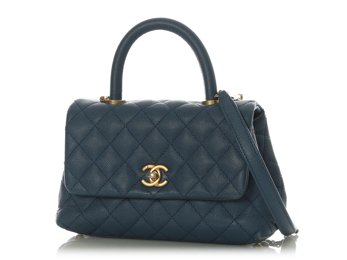 Chanel Mini Blue Quilted Caviar Coco Handle - Image 2