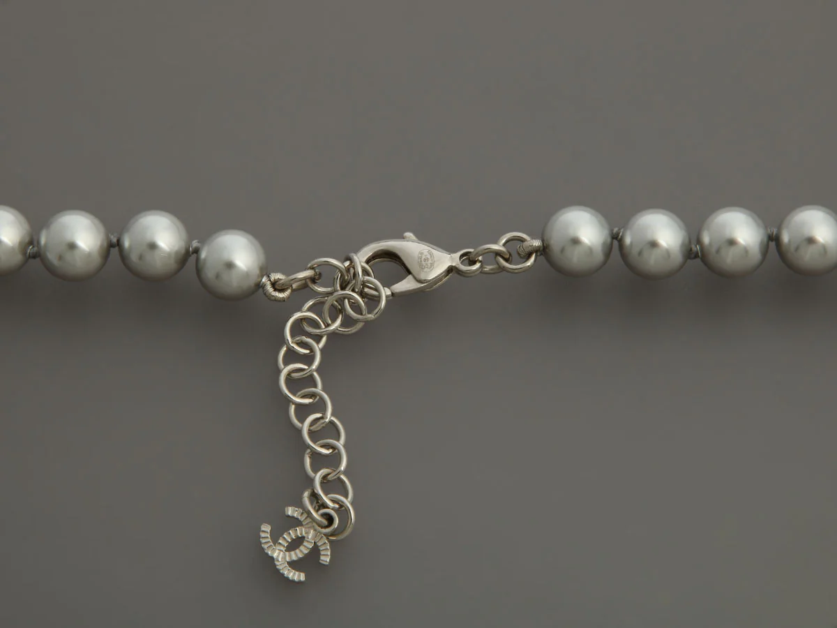 Chanel Gray Pearl Long Necklace - Image 5
