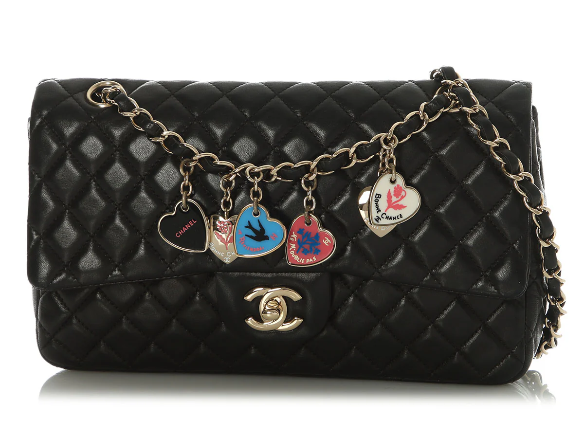 Chanel Medium Black Quilted Lambskin Valentine Charm Flap - Image 2