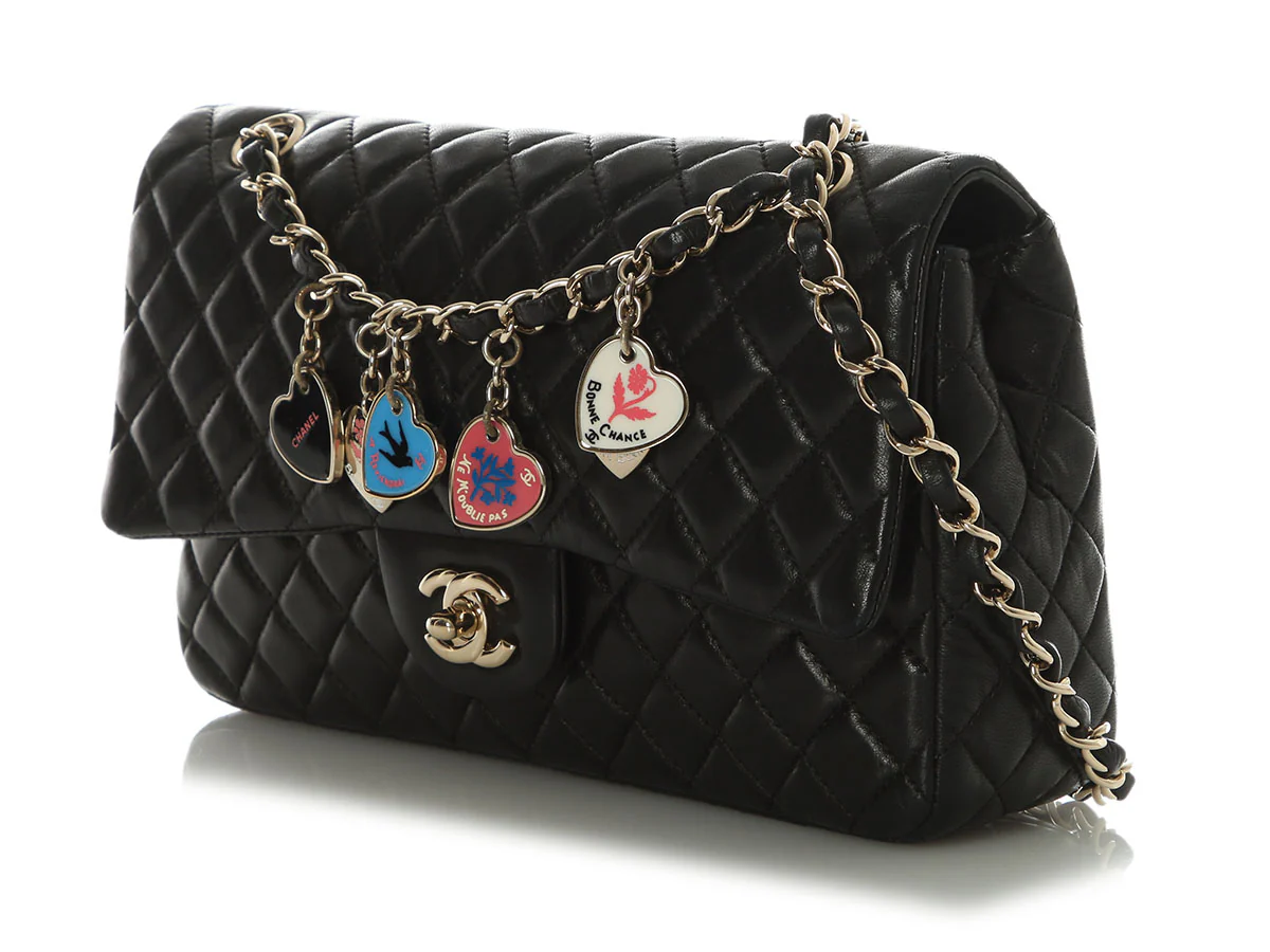 Chanel Medium Black Quilted Lambskin Valentine Charm Flap - Image 3