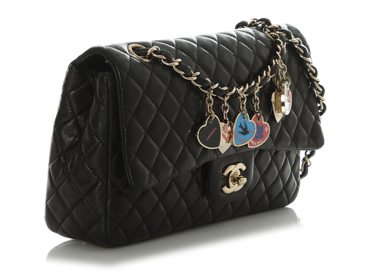 Chanel Medium Black Quilted Lambskin Valentine Charm Flap - Image 5