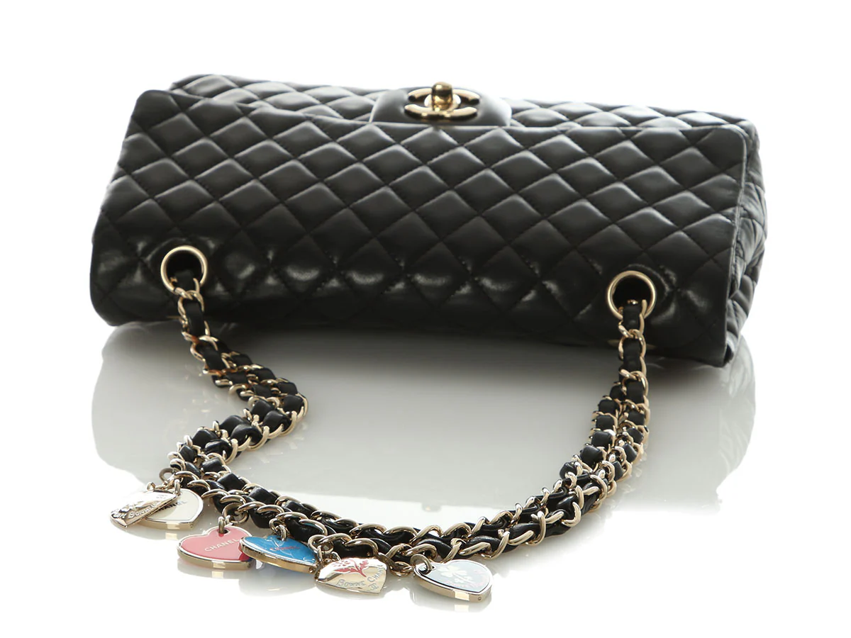 Chanel Medium Black Quilted Lambskin Valentine Charm Flap - Image 7