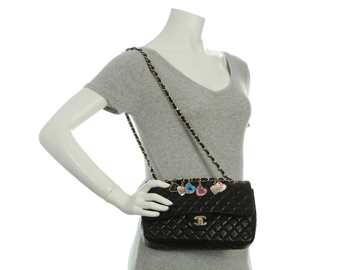 Chanel Medium Black Quilted Lambskin Valentine Charm Flap - Image 9
