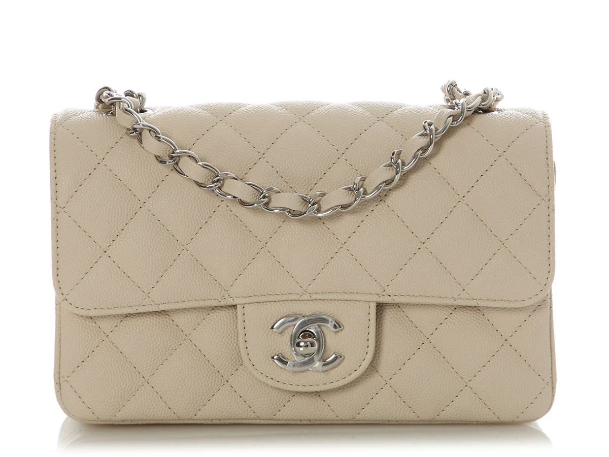 Chanel Mini Light Beige Quilted Caviar Classic
