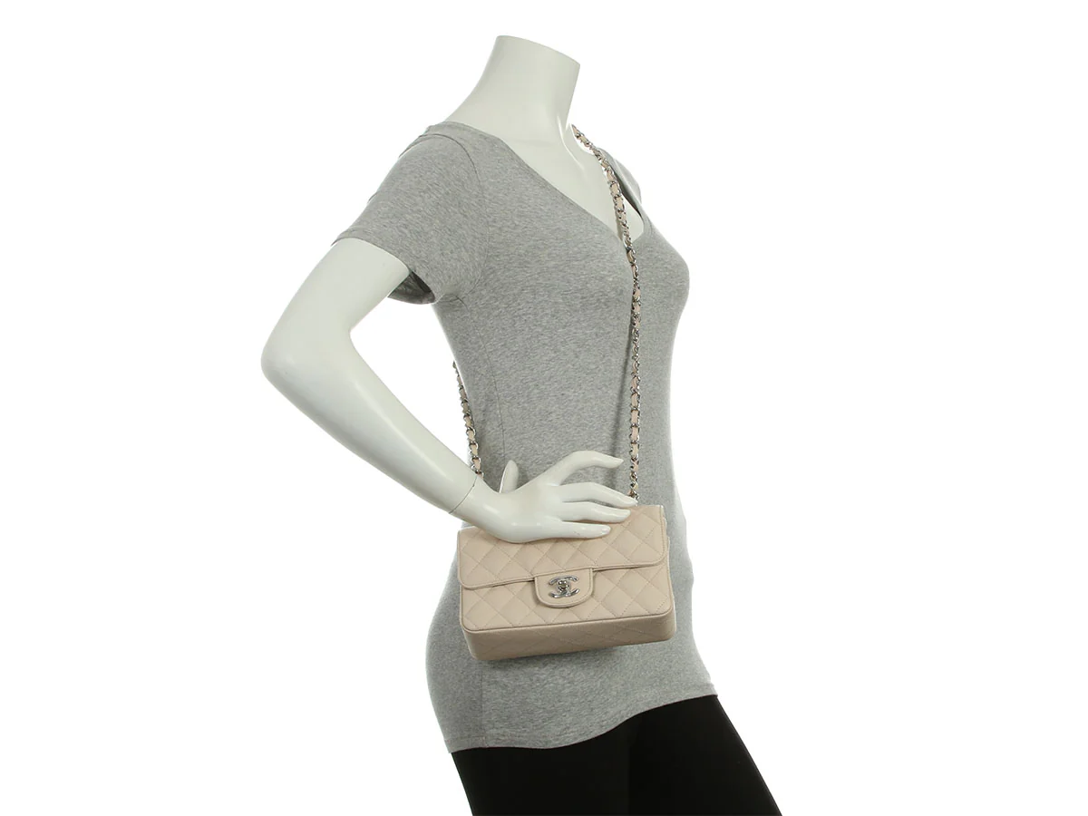 Chanel Mini Light Beige Quilted Caviar Classic - Image 10