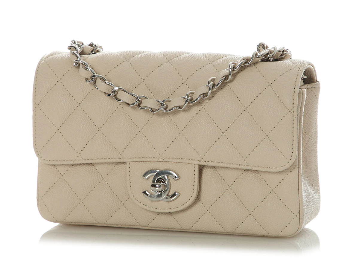 Chanel Mini Light Beige Quilted Caviar Classic - Image 3