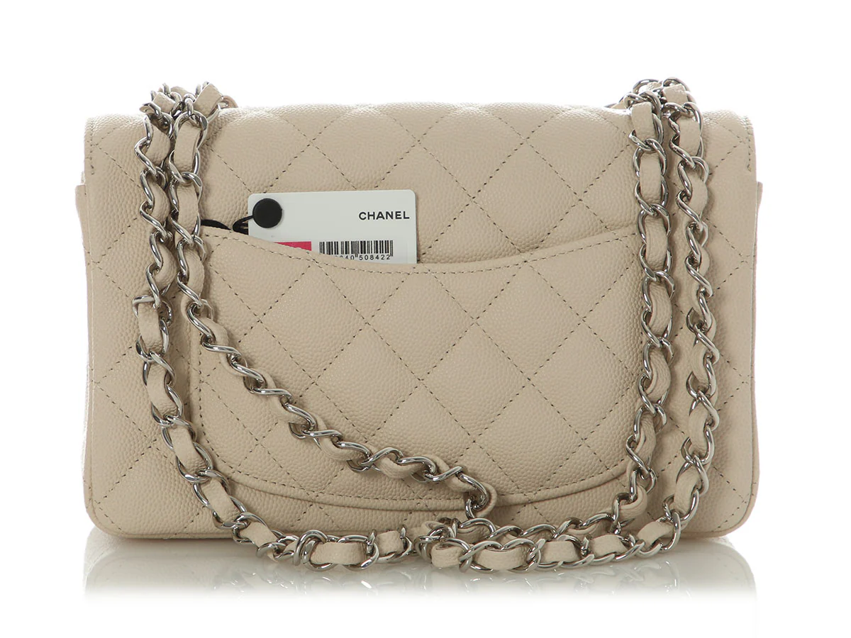 Chanel Mini Light Beige Quilted Caviar Classic - Image 5