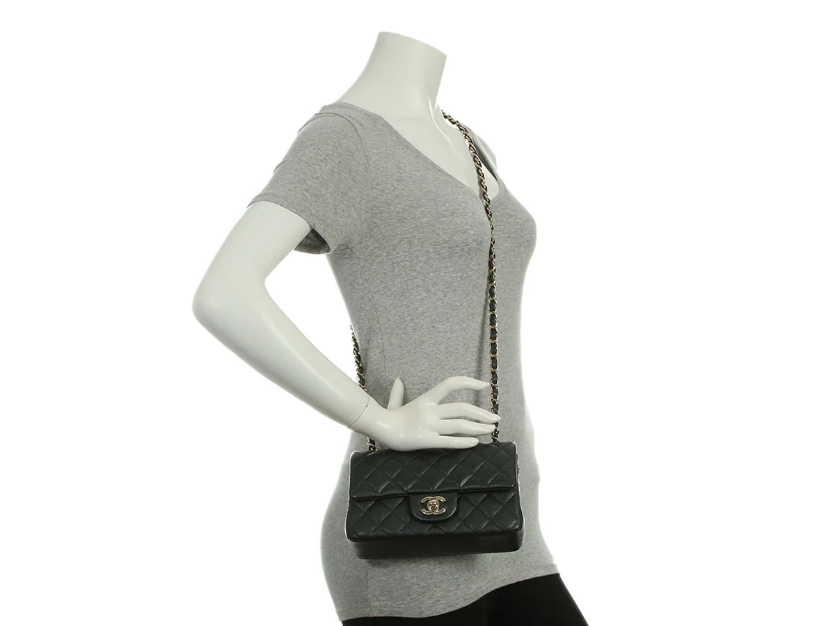 Chanel Mini Dark Gray Quilted Caviar Classic - Image 10