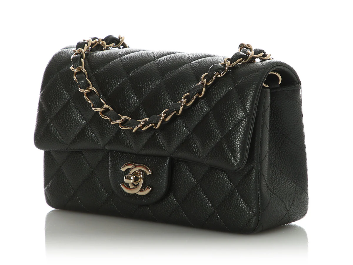 Chanel Mini Dark Gray Quilted Caviar Classic - Image 4