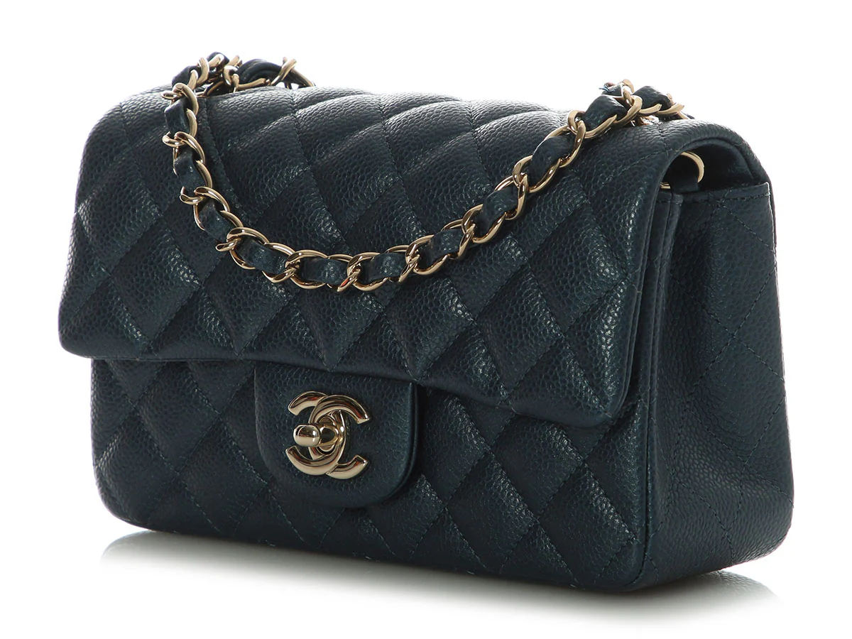Chanel Mini Dark Blue Quilted Caviar Classic - Image 4