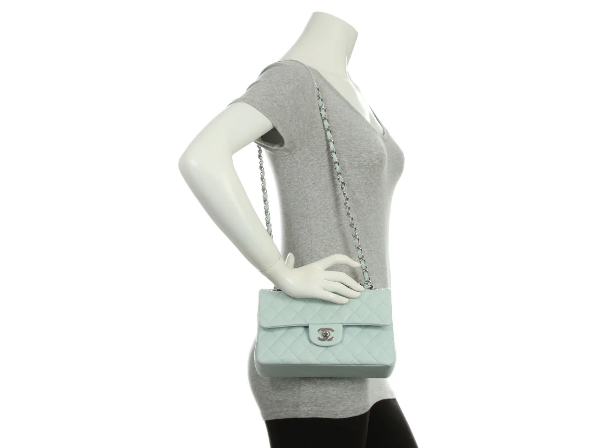 Chanel Small Pale Light Blue Quilted Caviar Classic Double Flap - Image 10