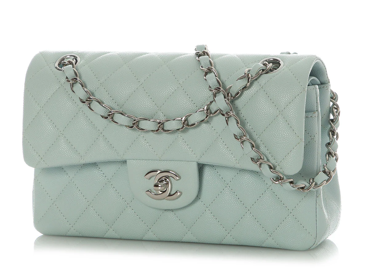 Chanel Small Pale Light Blue Quilted Caviar Classic Double Flap - Image 3