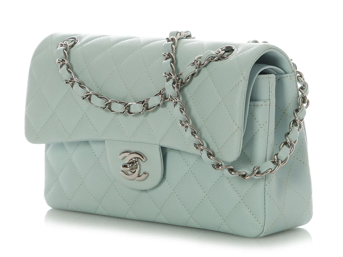 Chanel Small Pale Light Blue Quilted Caviar Classic Double Flap - Image 4