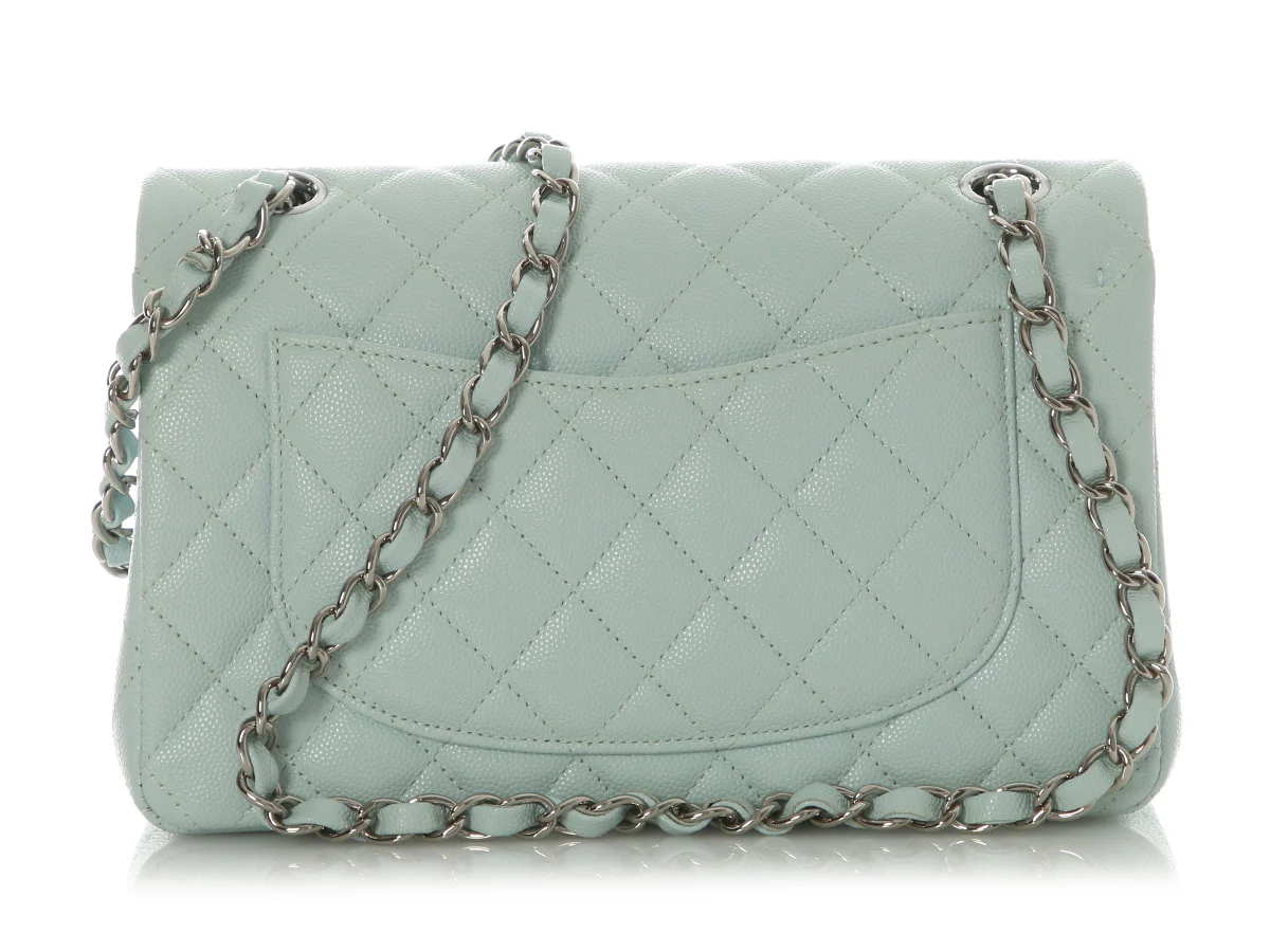 Chanel Small Pale Light Blue Quilted Caviar Classic Double Flap - Image 5
