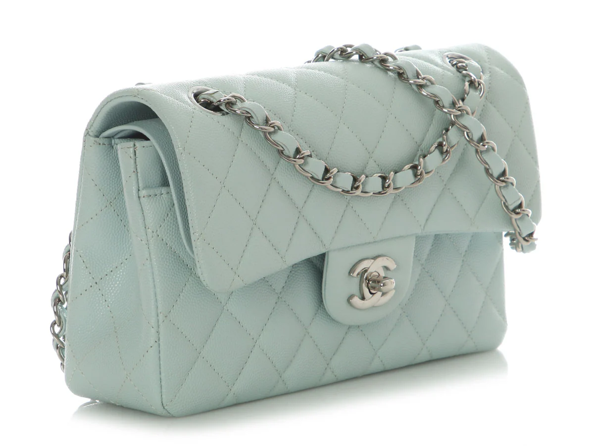 Chanel Small Pale Light Blue Quilted Caviar Classic Double Flap - Image 6