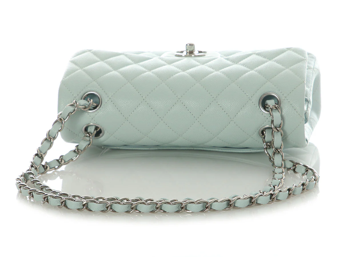 Chanel Small Pale Light Blue Quilted Caviar Classic Double Flap - Image 8