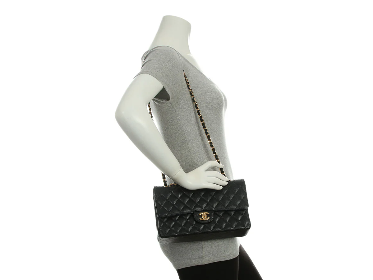 Chanel Medium/Large Black Quilted Caviar Classic Double Flap - Image 10