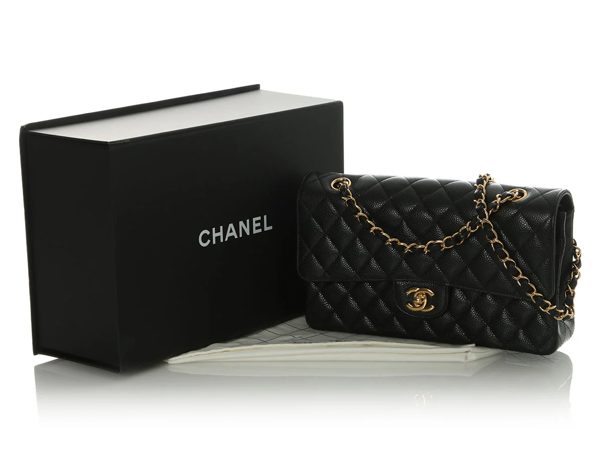 Chanel Medium/Large Black Quilted Caviar Classic Double Flap - Image 2