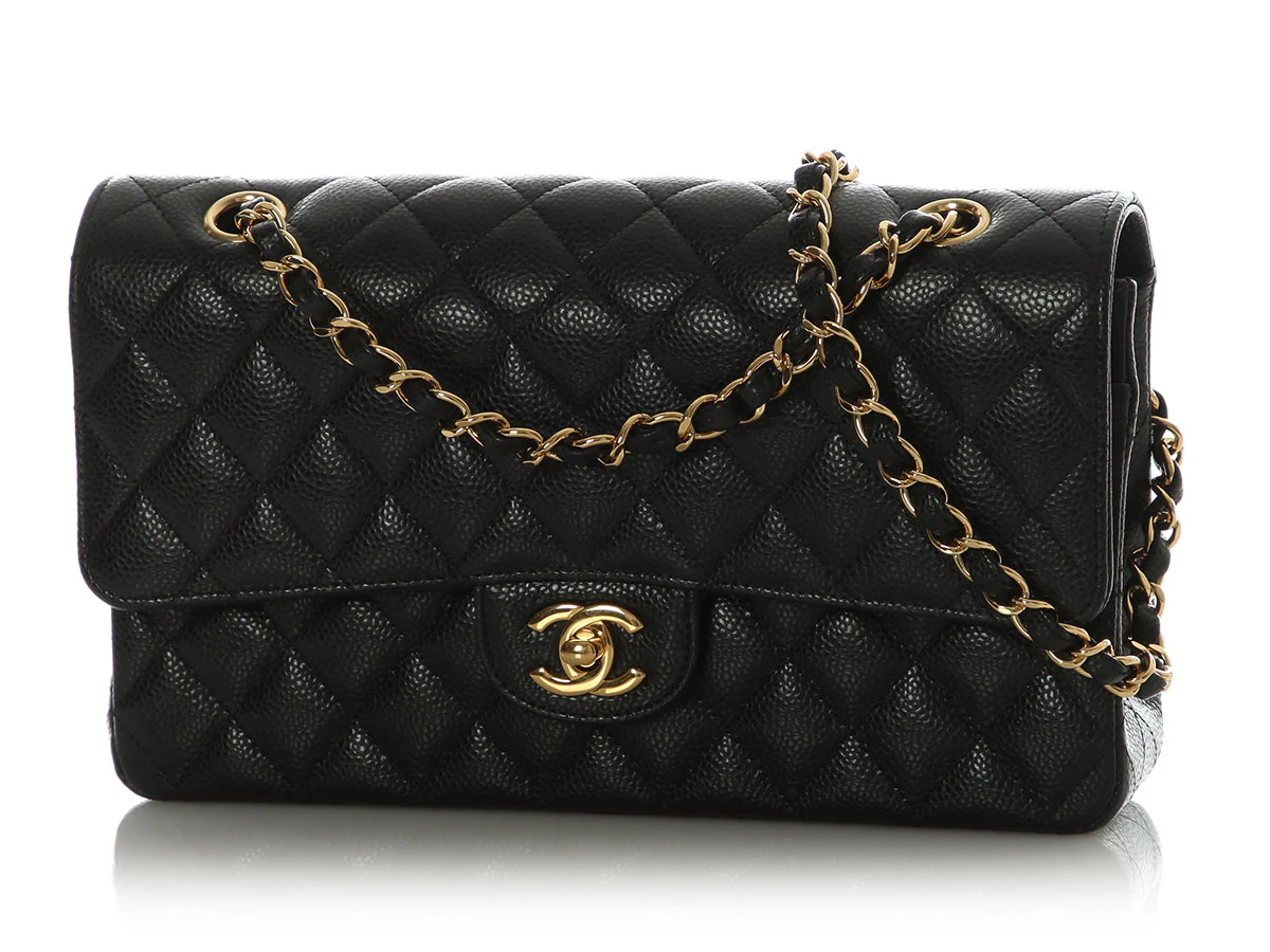 Chanel Medium/Large Black Quilted Caviar Classic Double Flap - Image 3