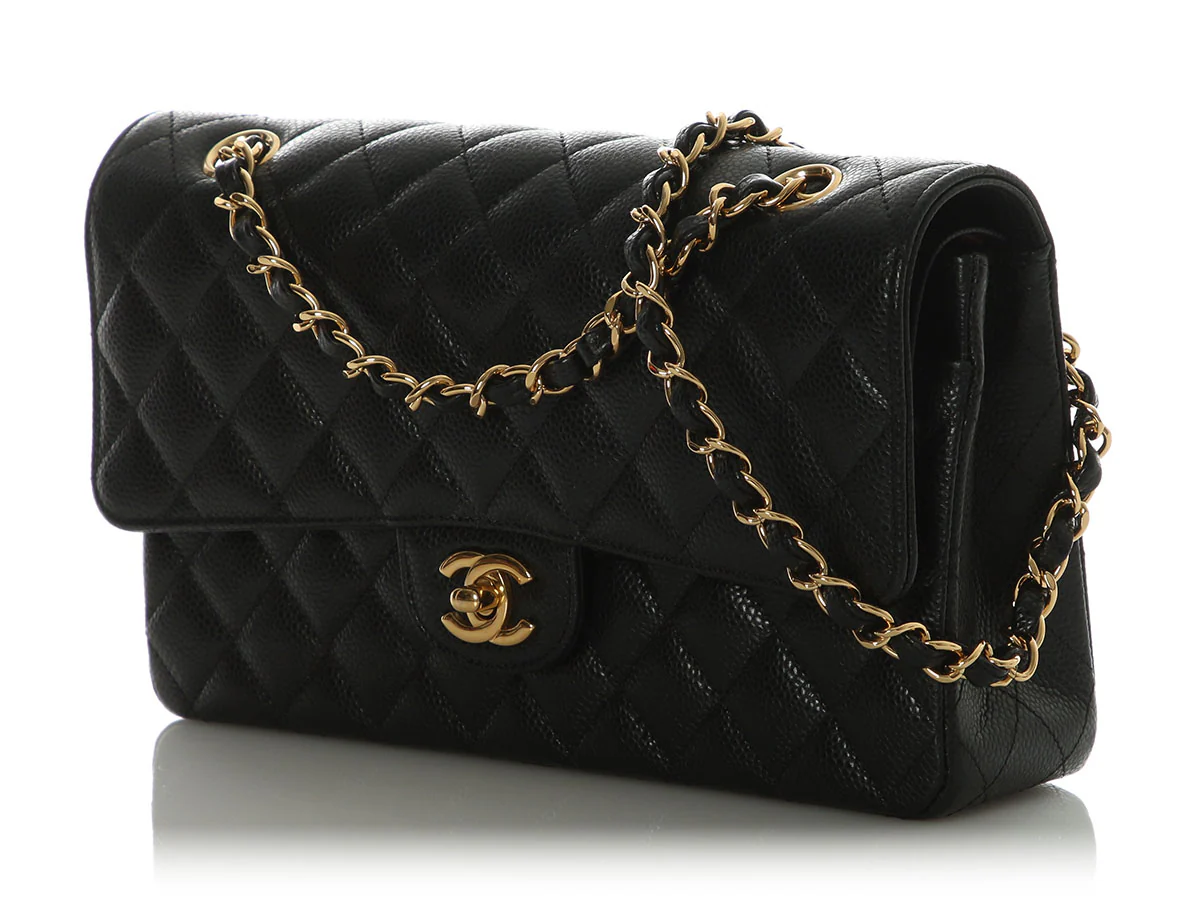 Chanel Medium/Large Black Quilted Caviar Classic Double Flap - Image 4