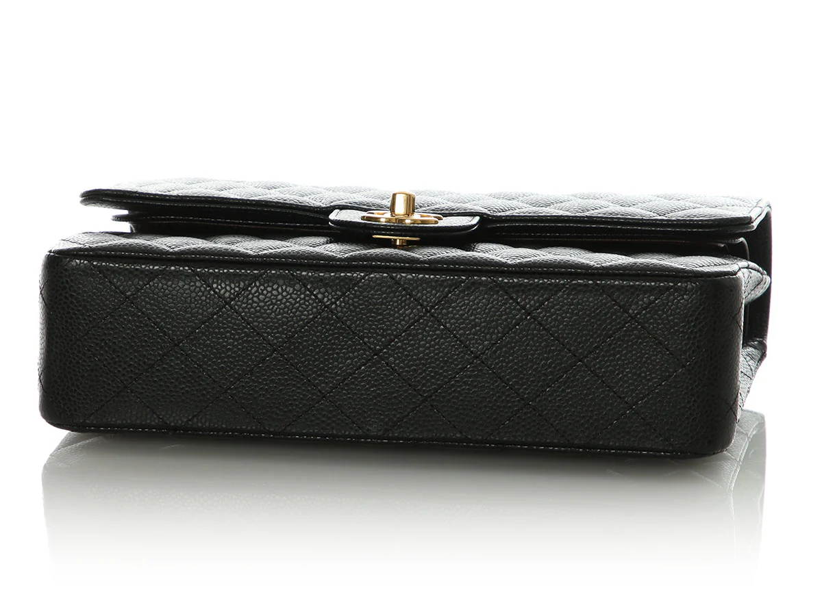 Chanel Medium/Large Black Quilted Caviar Classic Double Flap - Image 7