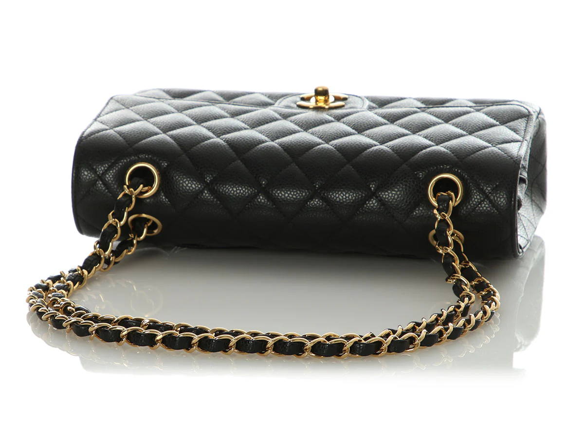 Chanel Medium/Large Black Quilted Caviar Classic Double Flap - Image 8