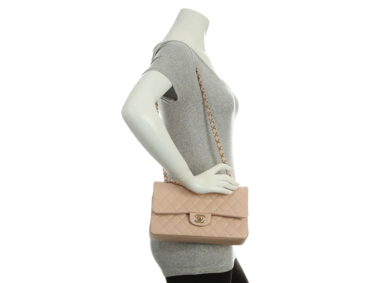 Chanel Medium/Large Beige Quilted Caviar Classic Double Flap - Image 10