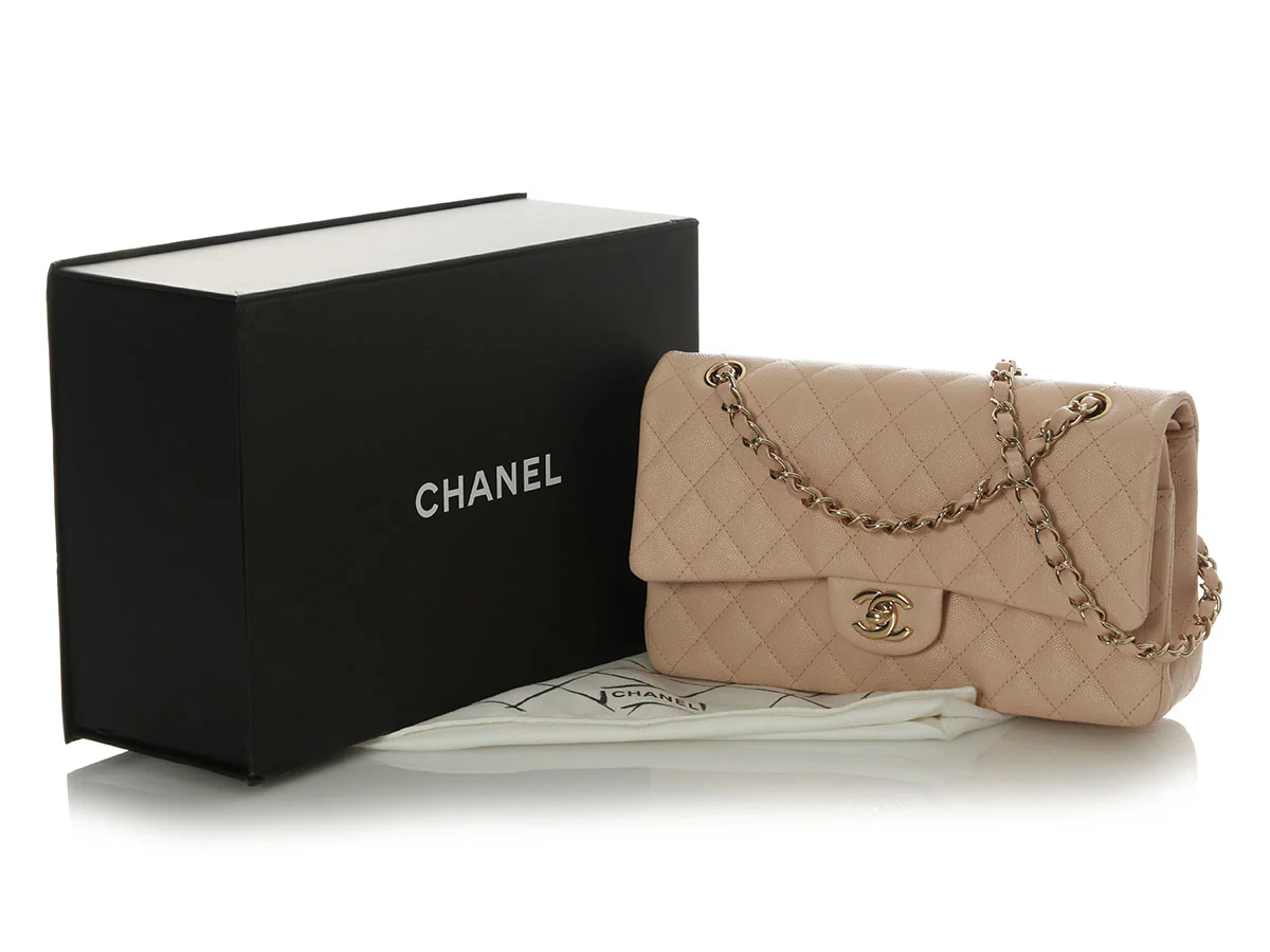 Chanel Medium/Large Beige Quilted Caviar Classic Double Flap - Image 2
