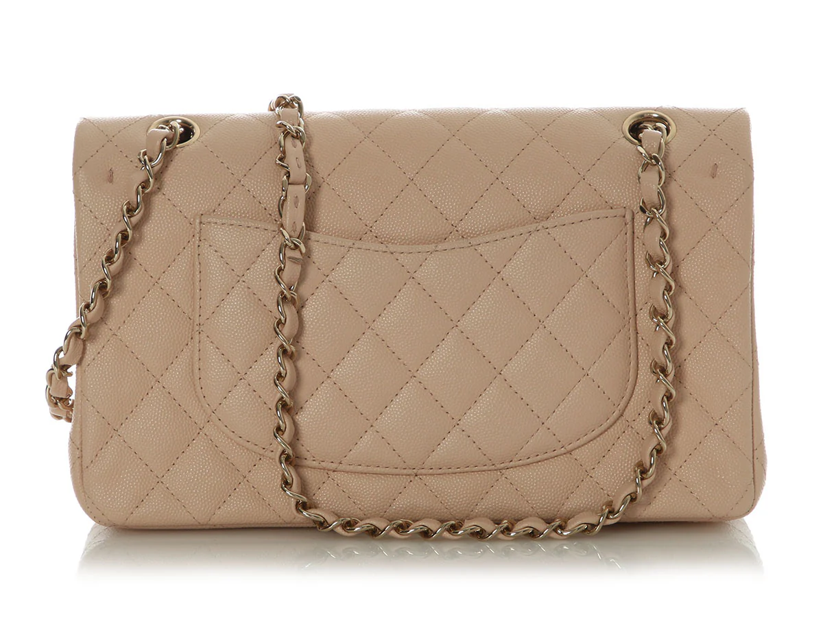 Chanel Medium/Large Beige Quilted Caviar Classic Double Flap - Image 5