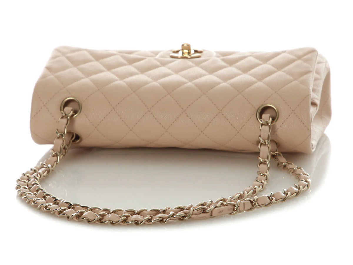 Chanel Medium/Large Beige Quilted Caviar Classic Double Flap - Image 8
